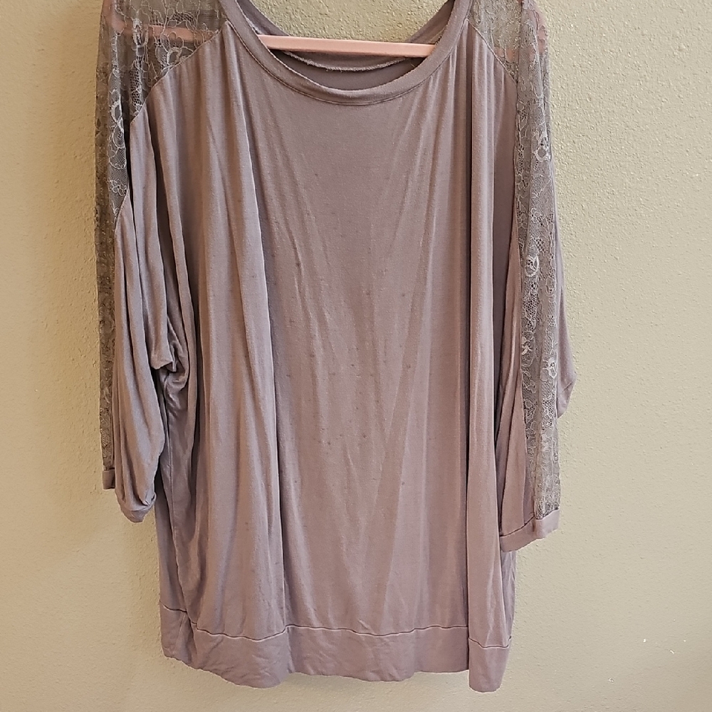 torrid Mauve Lace-Trim Dolman Sleeve Top